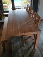 Mooie houten eettafel met bank en stoelen, Ophalen, Gebruikt, Landelijke, moderne, Minder dan 4 stoelen