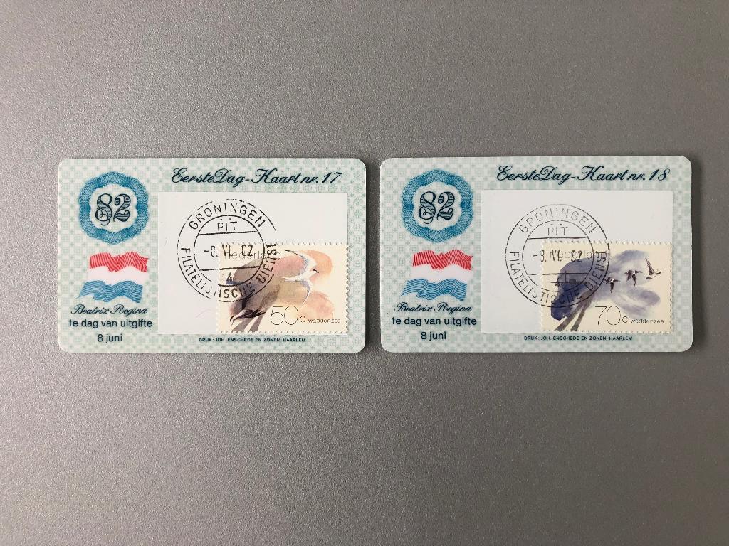Eerste dag kaart nr 17 en nr 18 Waddenzee. 1982, Postzegels en Munten, Ophalen of Verzenden