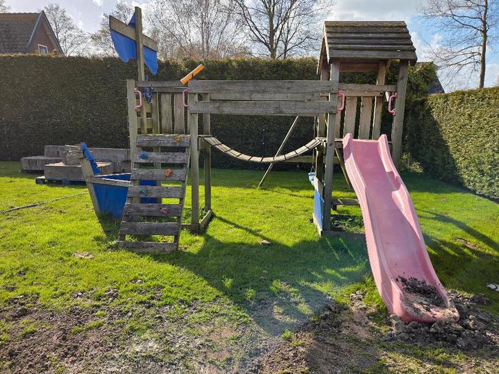 Speeltoestel, Kinderen en Baby's, Speelgoed | Buiten | Speeltoestellen, Gebruikt, Glijbaan, Klimtouw, Loopbrug, Schommel, Ophalen