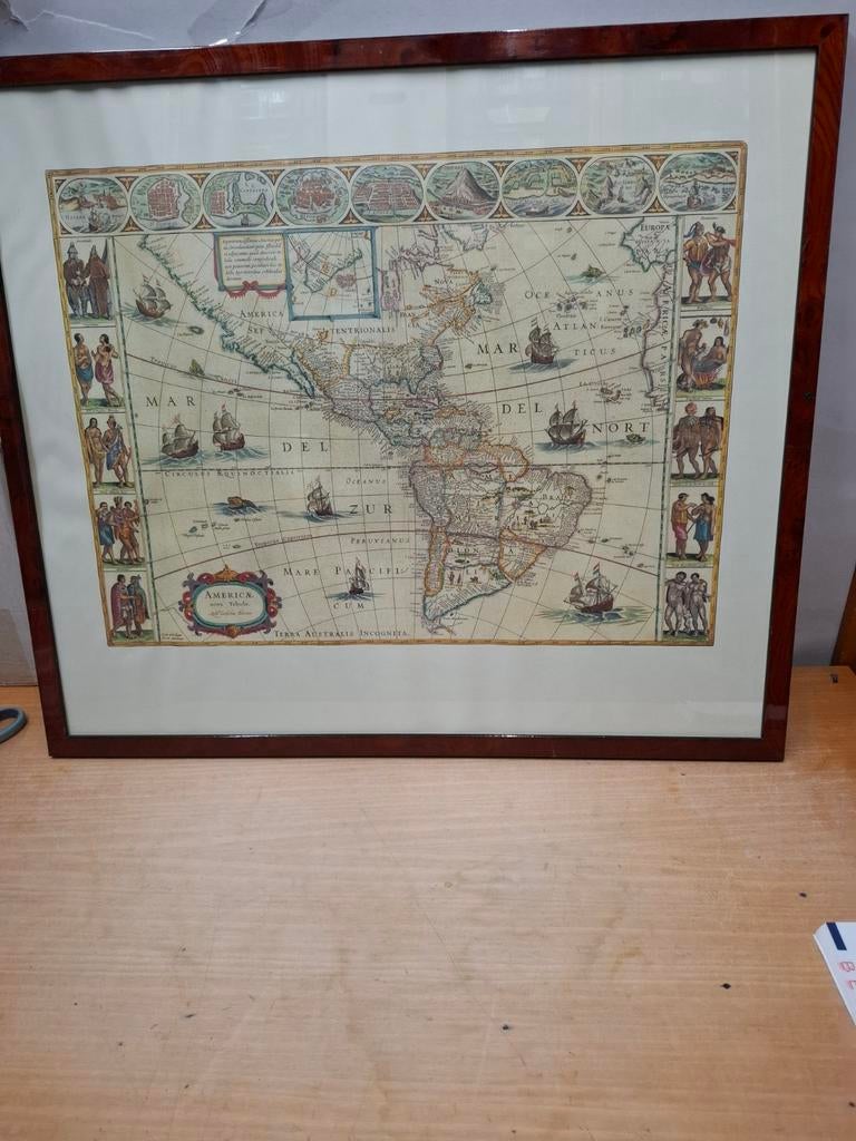 Ingelijste oude kaart van Amerika, Boeken, Atlassen en Landkaarten, Ophalen of Verzenden, 1800 tot 2000, Landkaart