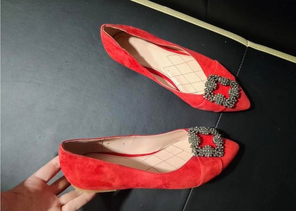 Elegante designer ballerina's - Maat 39, Zo goed als nieuw, Rood, Ballerina's, Ophalen of Verzenden