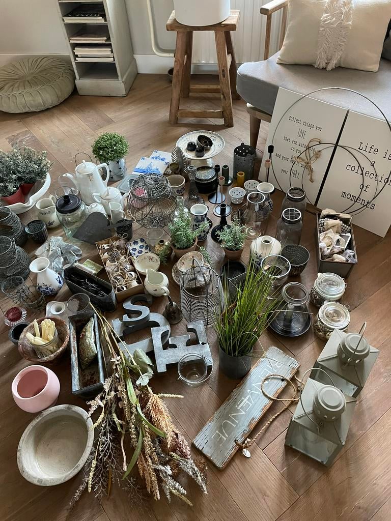 Partij woonaccessoires landelijk/brocante meer dan 100 items, Ophalen, Zo goed als nieuw