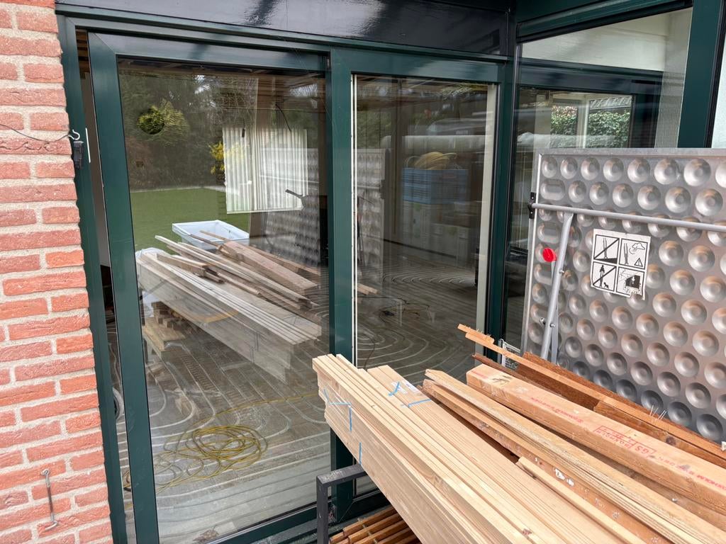 Brede aluminium schuipui met kozijn, Doe-het-zelf en Verbouw, Kozijnen en Schuifpuien, Ophalen, Gebruikt, 225 cm of meer, Aluminium