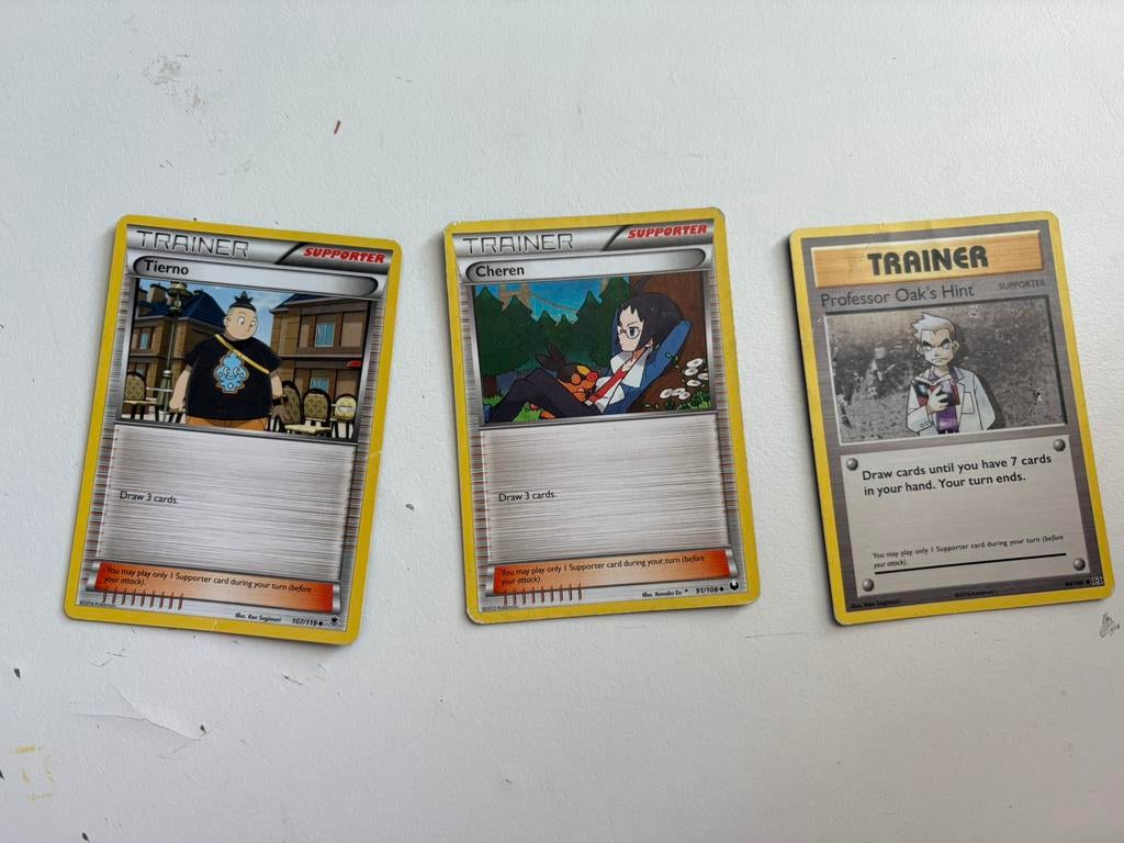 3 trainer supporter pokemon kaarten, Ophalen of Verzenden, Zo goed als nieuw, Meerdere kaarten