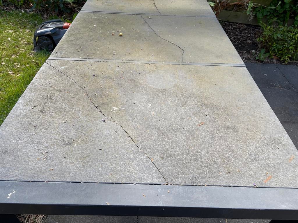 Buiten tafel met aluminium frame - tegels kapot, Ophalen of Verzenden, Gebruikt, Rechthoekig, Aluminium