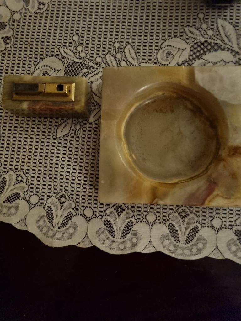 Onyx set: asbak en tafelaansteker, Ophalen of Verzenden