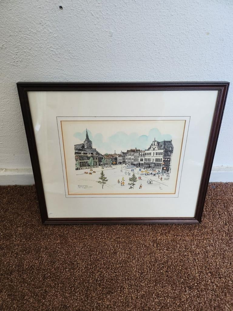 Mooie Gekleurde litho Jos van Dijk, Antiek en Kunst, Ophalen of Verzenden