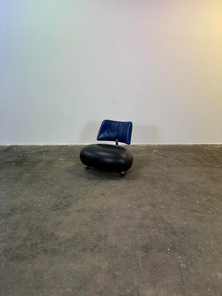 Leolux Pallone Pa zwart/blauw leer, Huis en Inrichting, Fauteuils, Ophalen, Leer