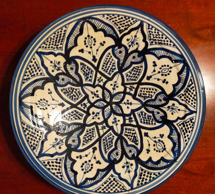 Handgeschilderd Marokkaans schaal/Bord - Blauw/Wit, Antiek en Kunst, Antiek | Wandborden en Tegels, Ophalen