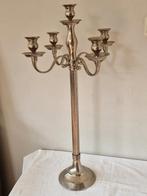 Zilverkleurige 5_armige kandelaar. 76 cm. hoog., Ophalen of Verzenden, Zo goed als nieuw, Metaal, 75 cm of meer