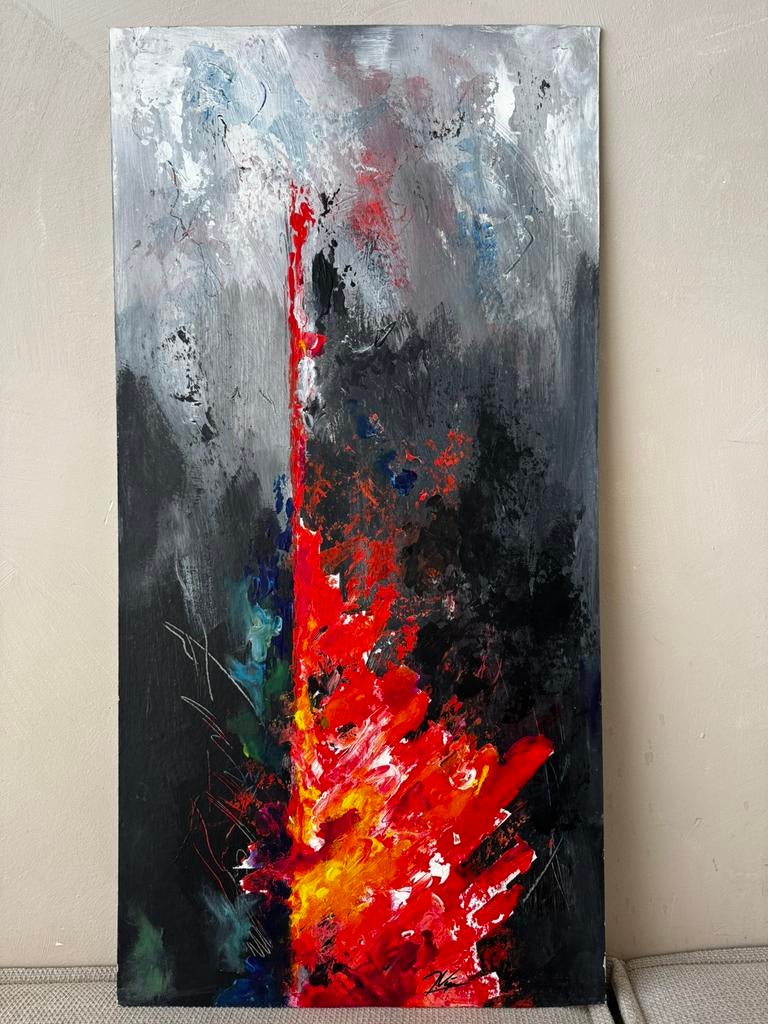 Abstract schilderij acryl op paneel 80 x 40 cm, Ophalen