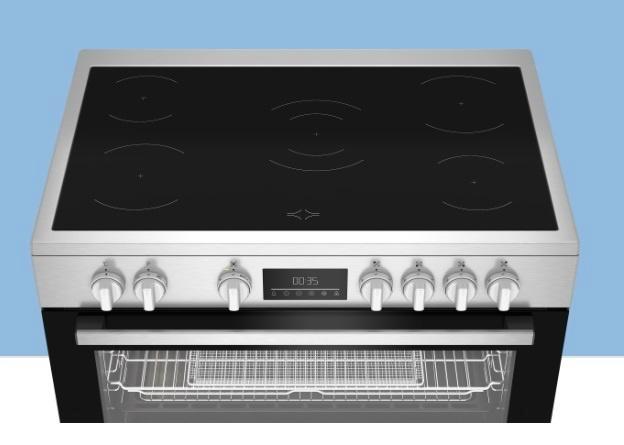 Beko 90 cm Keramisch Fornuis – Nieuw – 5 zones – Grote oven, Witgoed en Apparatuur, Fornuizen, Nieuw, Vrijstaand, Keramisch, 5 kookzones of meer