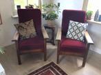 2 fauteuils, stoelen, bordeaux rood, verstelbaar, Huis en Inrichting, Stoelen, Ophalen, Gebruikt, Twee, Hout