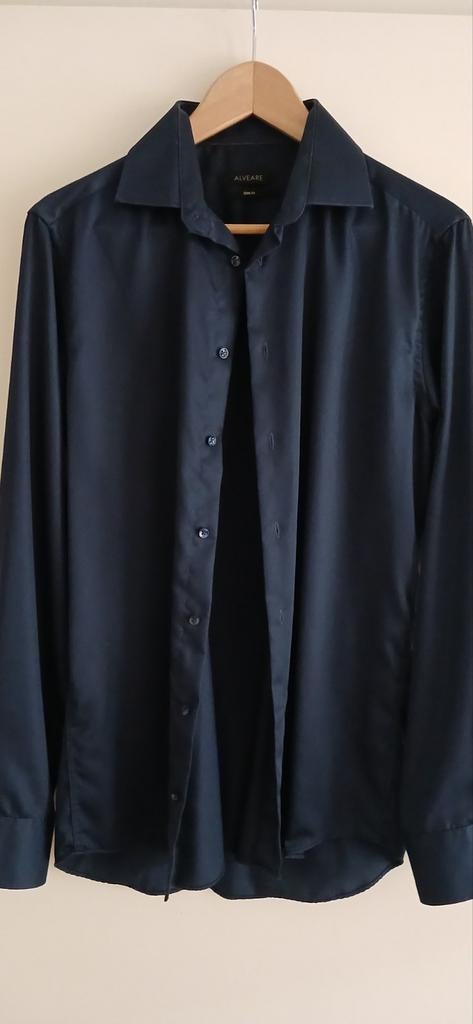 Alveare Slim Fit Zijden Overhemd Donkerblauw, Kleding | Heren, Overhemden, Blauw, Ophalen of Verzenden, Zo goed als nieuw, Overige halswijdtes