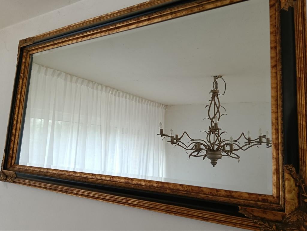 Grote Antieke Spiegel met Gouden Lijst, Antiek en Kunst, Ophalen of Verzenden, Rechthoekig, 150 tot 200 cm, 100 tot 150 cm