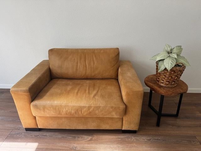 Mangowood on Leather Love Seat + Poof, Ophalen, Tweepersoons, 75 tot 100 cm, Zo goed als nieuw