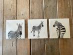 3 x wanddecoratie op linnen. Zwart wit zebra. Hoomstyle., Ophalen, Zo goed als nieuw, Wanddecoratie