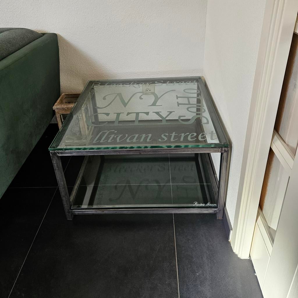 Rivièra Maison coffee tafel metaal & glas 70x70 cm, Ophalen, Zo goed als nieuw, Glas, 25 tot 50 cm