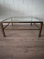 Mooie messing en glazen tafel, Gebruikt, Ophalen of Verzenden, Glas, Minder dan 50 cm