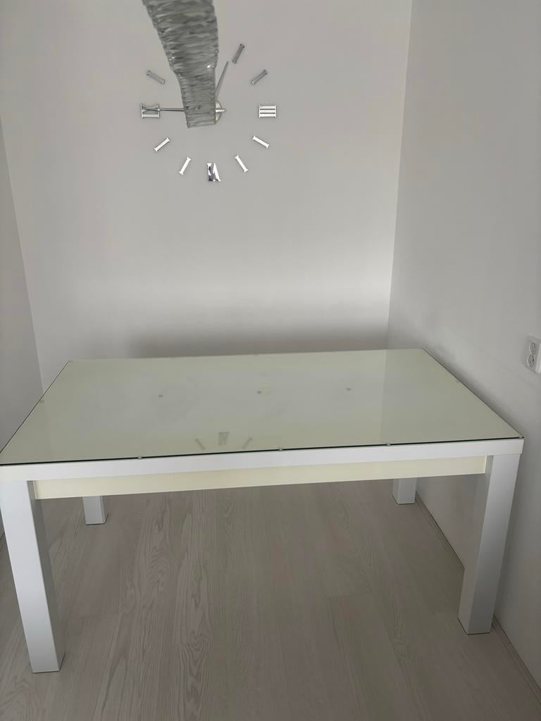 Eettafel en salontafel met glazen blad, Huis en Inrichting, Tafels | Eettafels, Ophalen of Verzenden, Vijf personen of meer, Rechthoekig