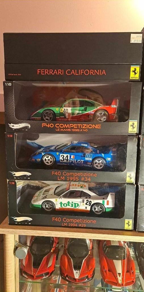 3 Ferrari F40 LM 1/18 Competizione Le Mans Elite, Ophalen of Verzenden, Zo goed als nieuw, Auto, Hot Wheels