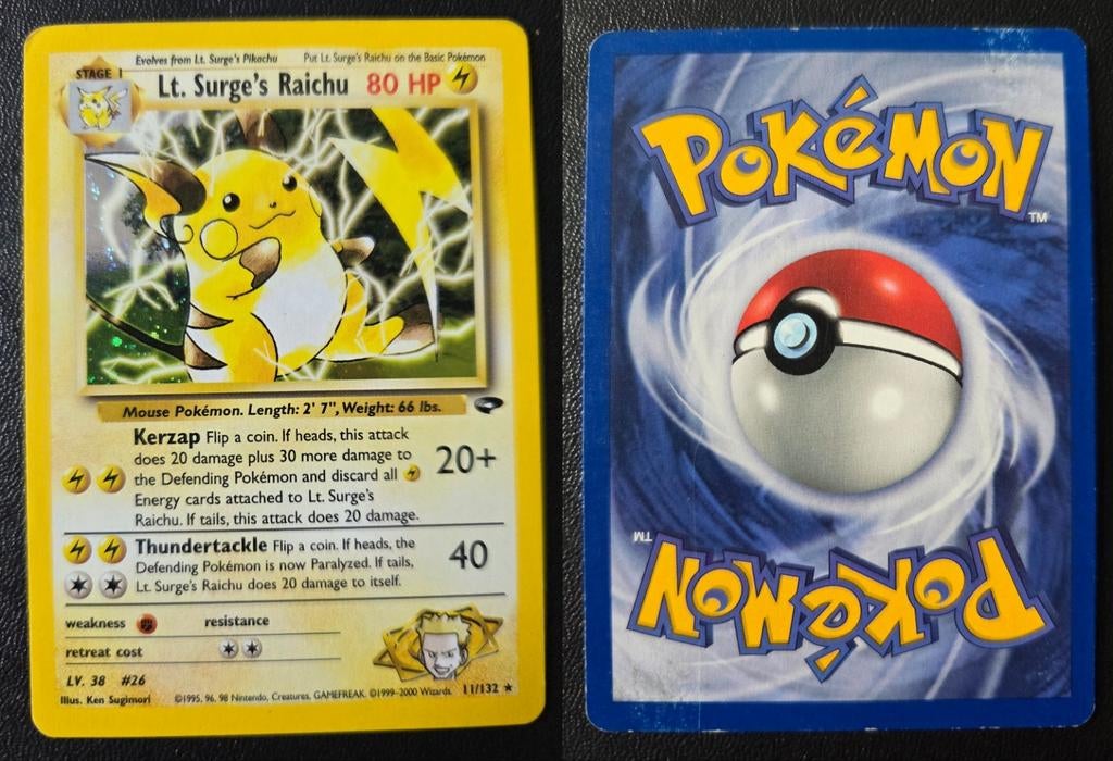 Lt Surges Raichu 11/132, Hobby en Vrije tijd, Verzamelkaartspellen | Pokémon, Ophalen of Verzenden, Gebruikt, Losse kaart, Foil