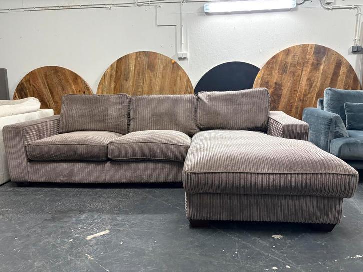 Bruine Ribstof Hoekbank - Gereinigd, Huis en Inrichting, Banken | Bankstellen, Zo goed als nieuw, Vierpersoons of meer, 150 cm of meer