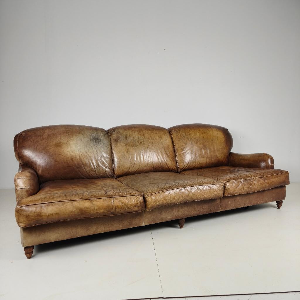 Engelse Howard & Sons style Leren Sofa – 20e eeuws, Ophalen of Verzenden