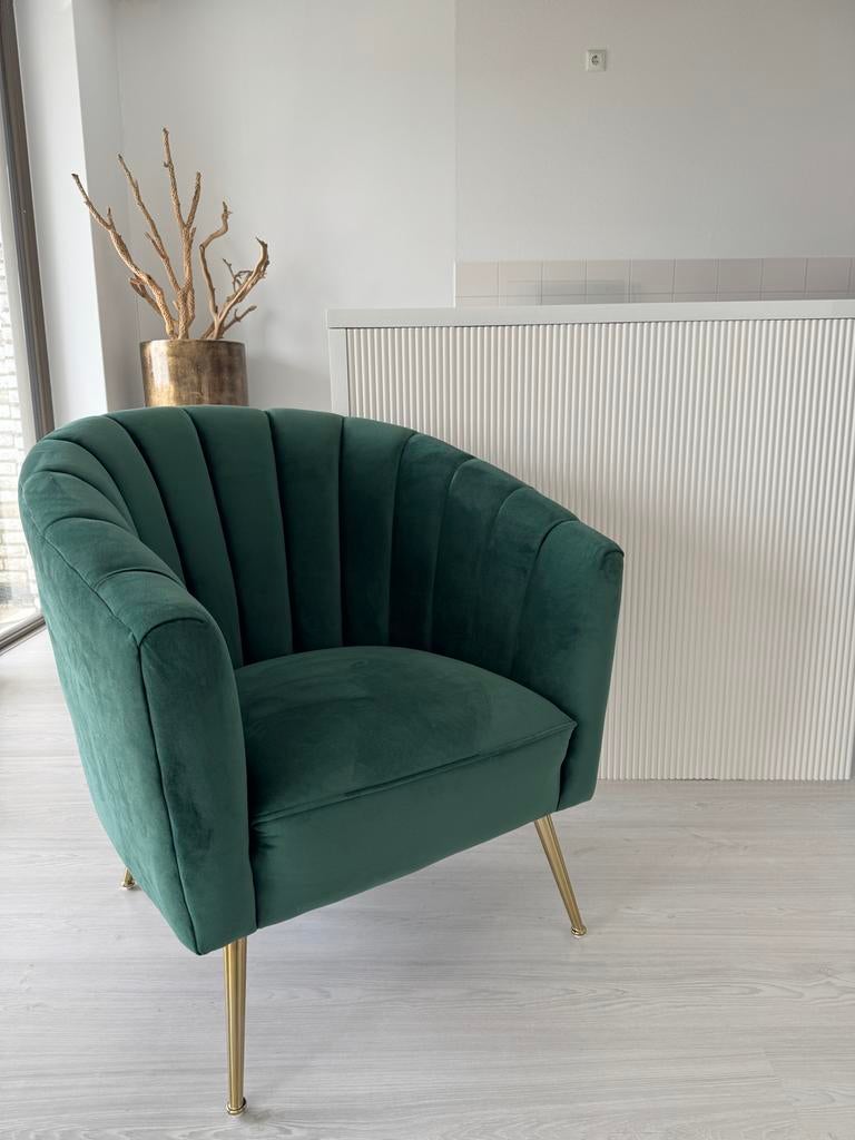 Richmond Fauteuil Shelly Velvet Groen, Ophalen, Zo goed als nieuw, Stof, 75 tot 100 cm
