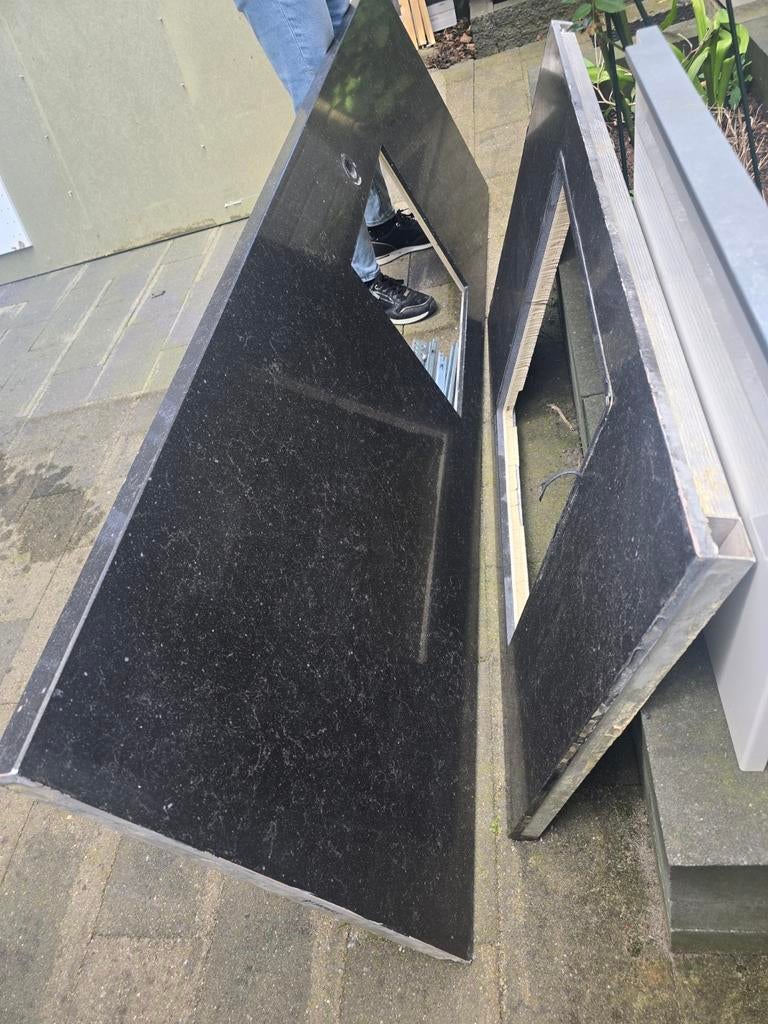 Aanrechtblad 2 delen, Huis en Inrichting, Keuken | Keukenelementen, Ophalen, Gebruikt, 200 cm of meer, Zwart