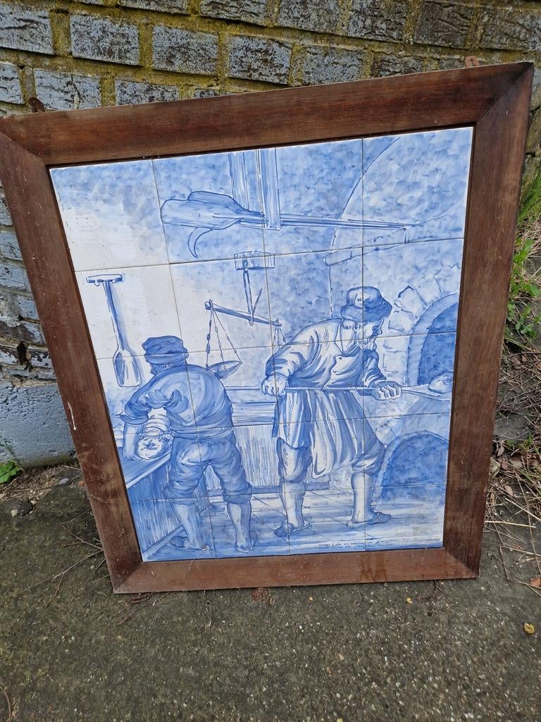 Delfs blauw tegeltableau met bakkers, Ophalen