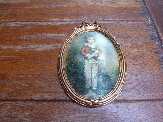 Barok lijst met een mooie afbeelding op satijn, Antiek en Kunst, Ophalen of Verzenden