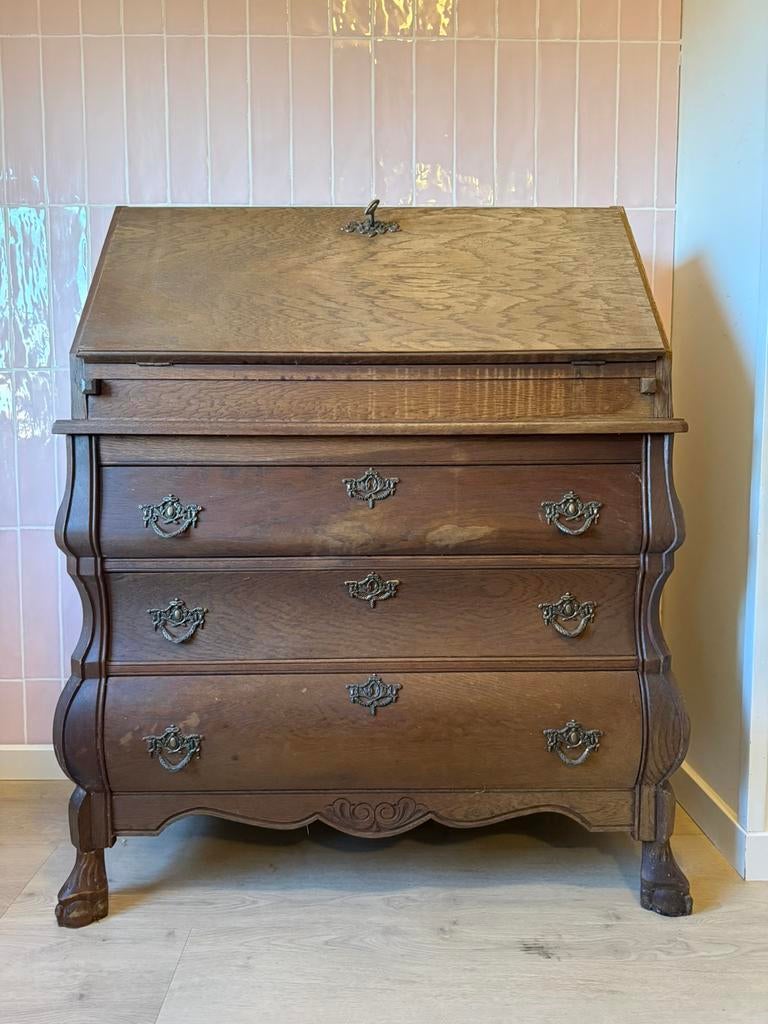 Vintage retro secretaire/ bureau buikkast, Ophalen, Zo goed als nieuw
