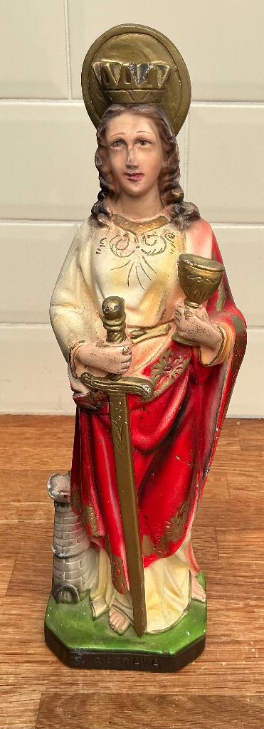 Vintage Italiaans gipsen beeld Heilige Barbara – S. Barbara, Ophalen of Verzenden