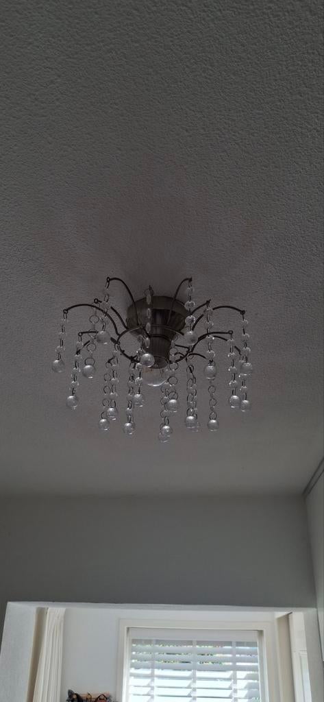 Elegante plafondlamp met glazen druppels, Huis en Inrichting, Ophalen of Verzenden, Gebruikt, Glas, Klassiek, Sfeervol