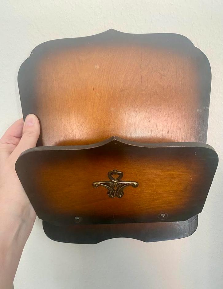 Vintage houten tijdschriftenhouder, houder voor post, Antiek en Kunst, Antiek | Kantoor en Zakelijk, Verzenden