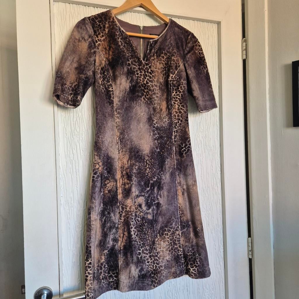 Prachtige Caroline Biss Jurk - Maat 34 - Chique Panterprint, Bruin, Ophalen of Verzenden, Zo goed als nieuw, Maat 34 (XS) of kleiner