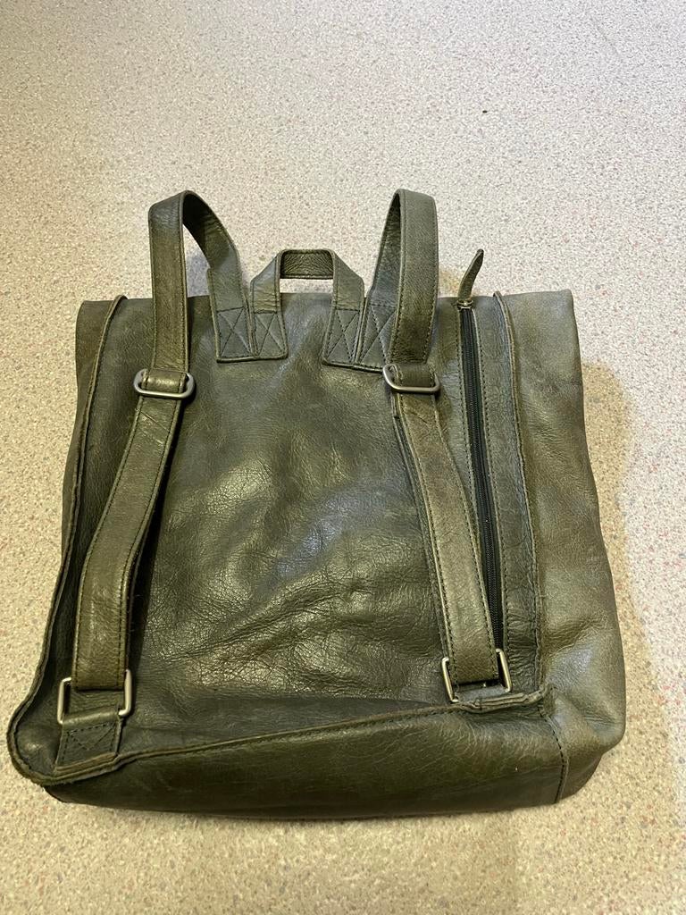 Cowboysbag rugtas groen leer, 25 tot 40 cm, Zo goed als nieuw, 30 tot 45 cm, Ophalen