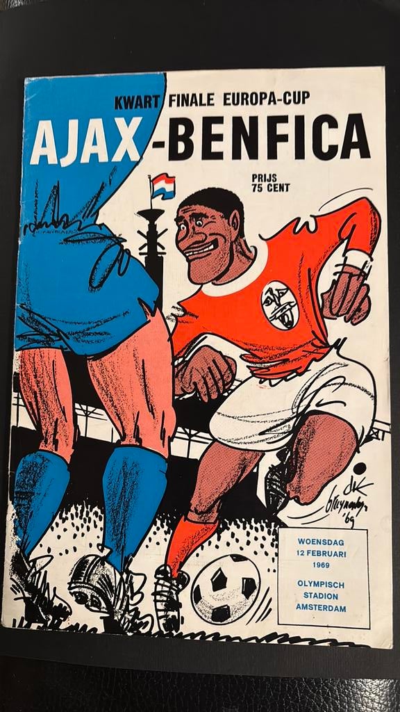 Ajax Amsterdam-Benfica 1969 programma, Verzenden, Gebruikt, Ajax, Boek of Tijdschrift