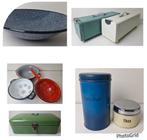 Vintage emaille broodtrommel-blikken-koektrommel-vergiet-wok, Ophalen of Verzenden