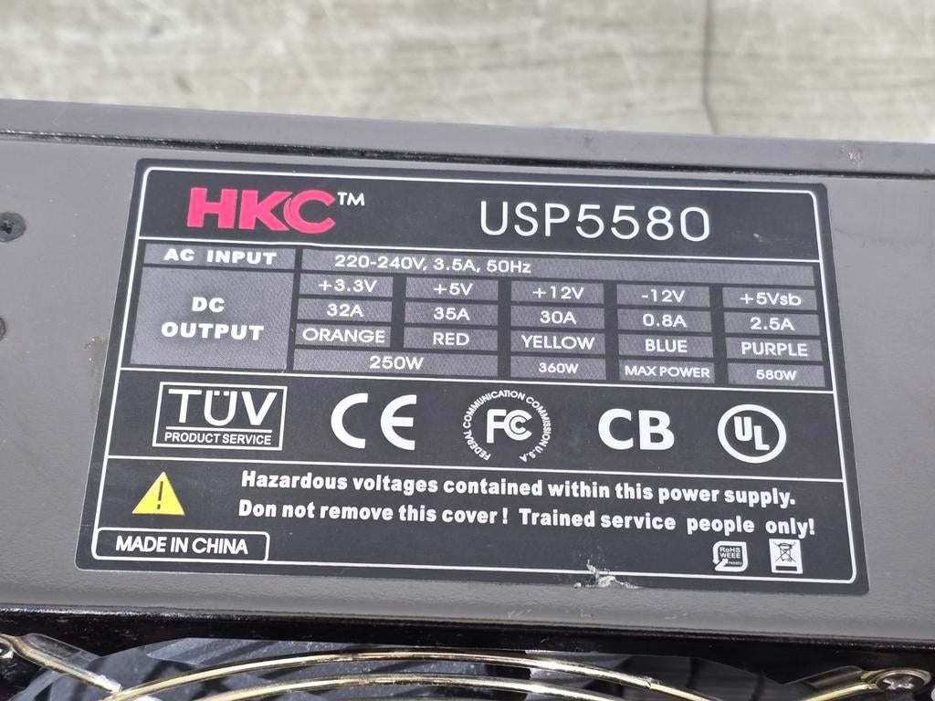 Hkc 580w max voeding psu power supply ups5580, Ophalen of Verzenden, Gebruikt