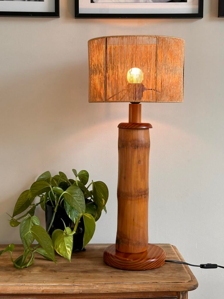 Vintage bamboe lamp jaren 70 - 80, Ophalen of Verzenden, Gebruikt, Hout, Minder dan 50 cm