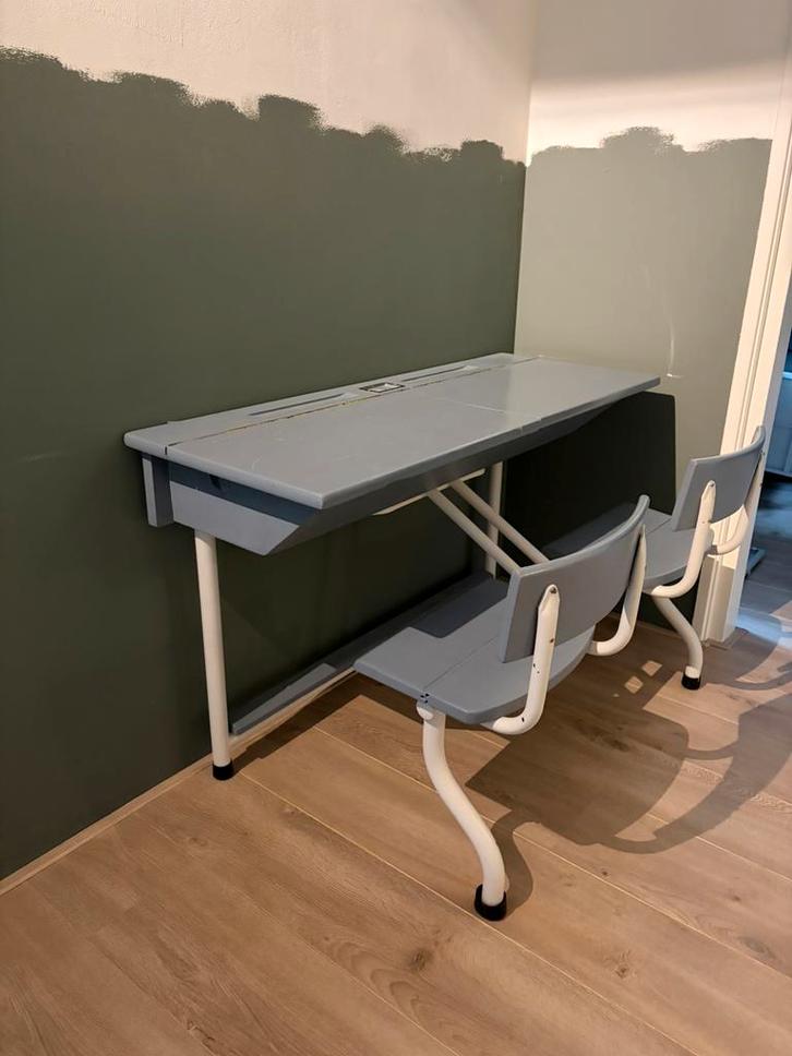 Vintage school bankje, Huis en Inrichting, Bureaus, Gebruikt, Ophalen of Verzenden