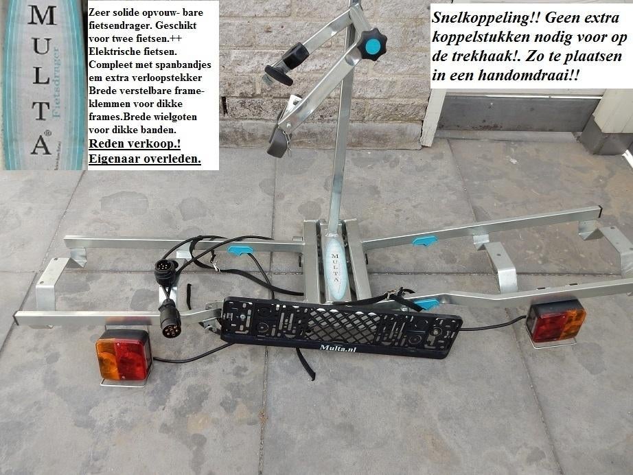 Fietsendrager.Trekhaakdrager.Elektrische fietsen.Merk:Multa, Elektrische fiets, Ophalen of Verzenden, Zo goed als nieuw, 2 fietsen