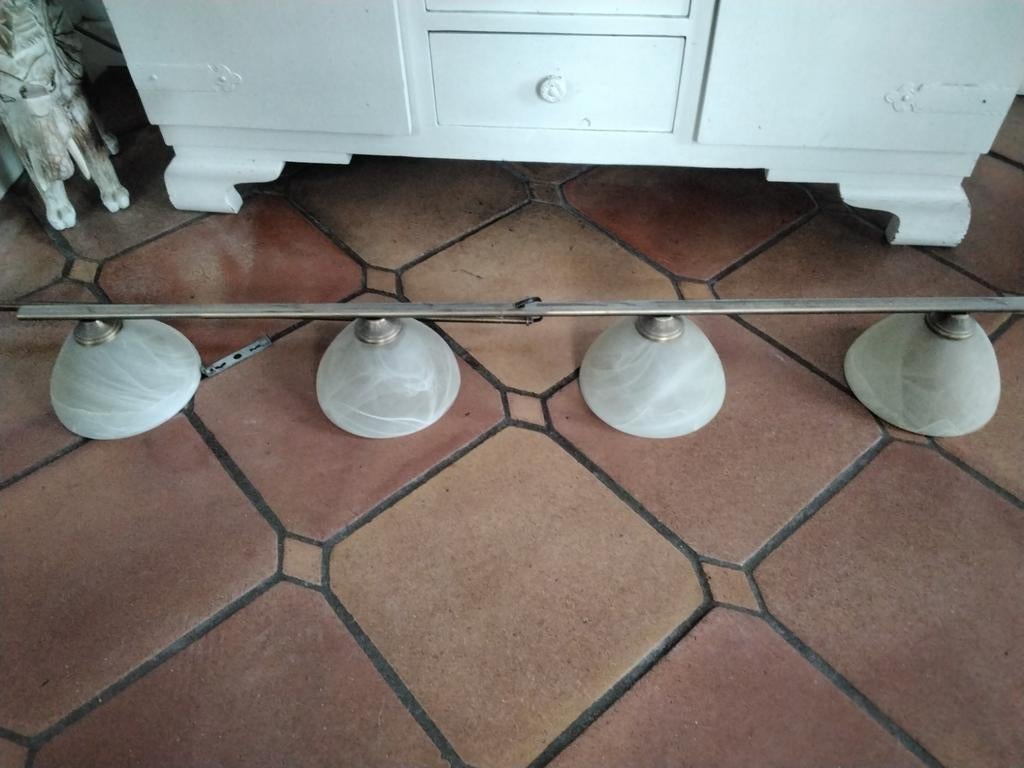 Hanglamp Retro met 4 porseleinen kapjes, Ophalen, Gebruikt, Overige materialen, Klassiek, Tijdloos