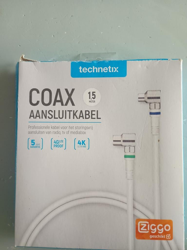 Technetix Coax Aansluitkabel 1.5M - Ziggo Geschikt, Ophalen of Verzenden, Nieuw, Minder dan 2 meter, Coaxiale kabel