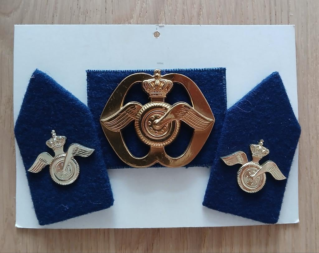 Kraagspiegels en baretembleem  : A.A.T, Ophalen of Verzenden, Landmacht, Nederland, Embleem of Badge