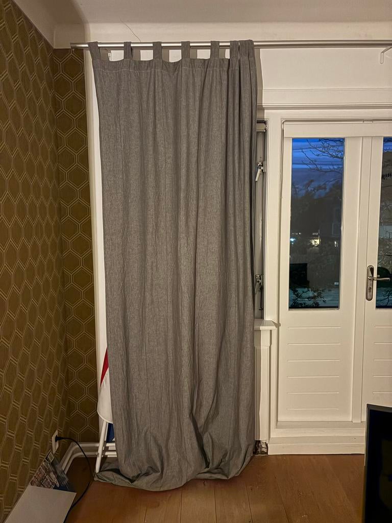 Gordijn donkergrijs grijs, 100 tot 150 cm, 200 cm of meer, Ophalen of Verzenden, Zo goed als nieuw