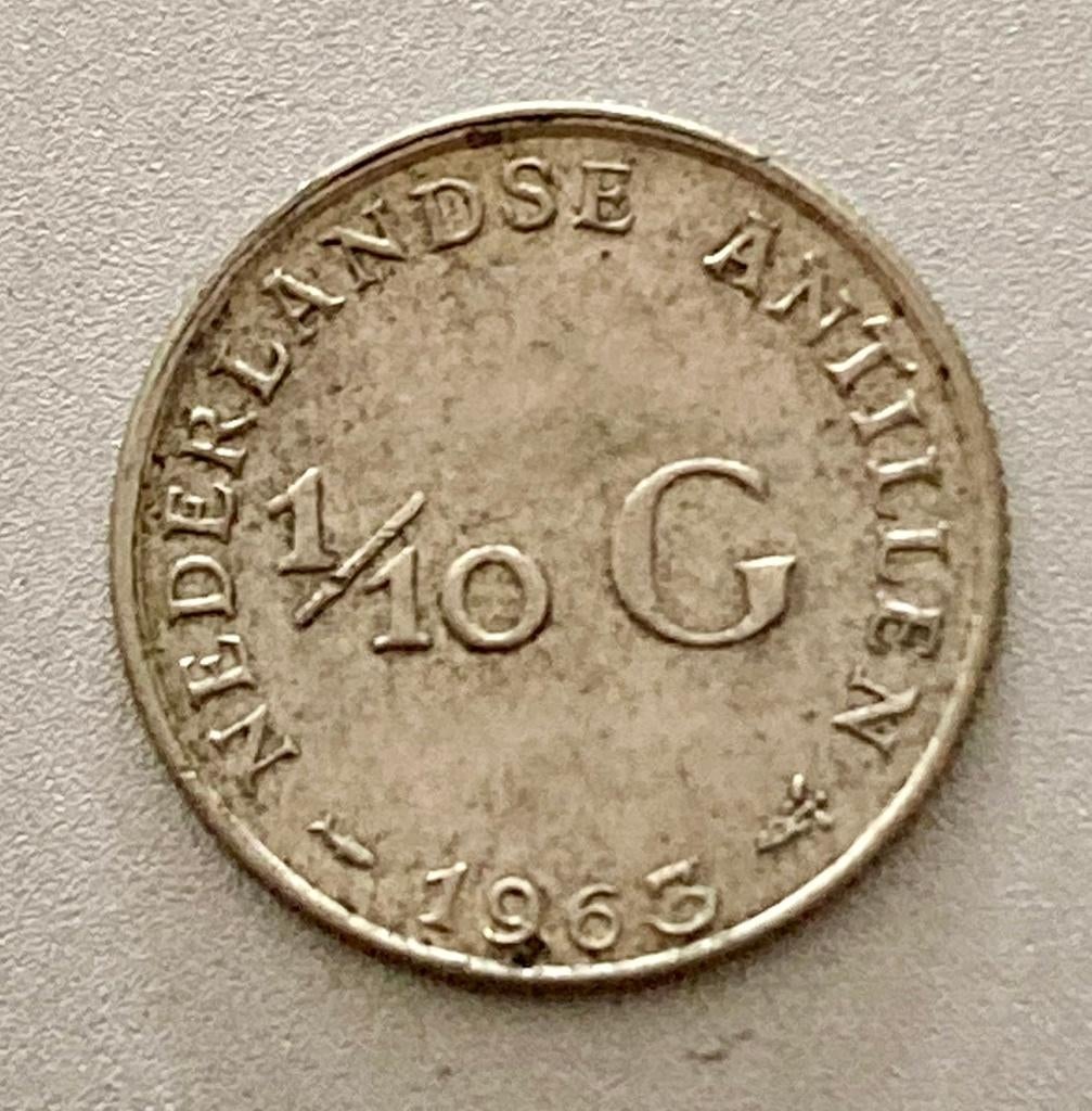 Zilveren 1/10 Gulden / Dubbeltje Nederlandse Antillen 1963, Postzegels en Munten, Munten | Nederland, Koningin Juliana, Verzenden