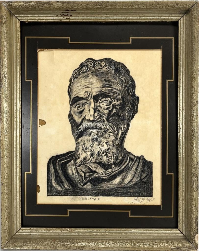 1410. Houtskooltekening, portret Michelangelo, 1943, Antiek en Kunst, Ophalen of Verzenden